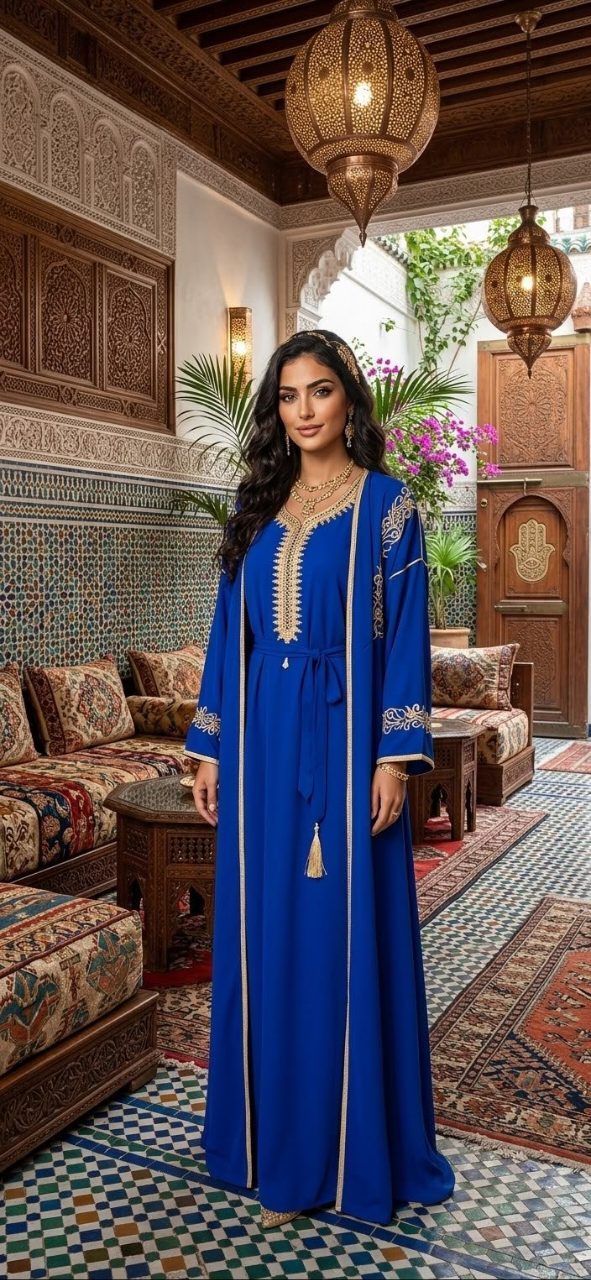 Caftan / Takchita Bleu Royal brodé or - Élégance orientale